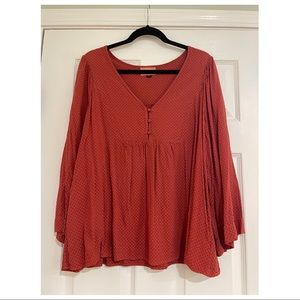 Universal Thread Rust Orange Blouse With Embroidery